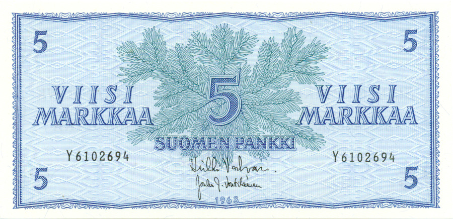 5 Markkaa 1963 Y6102694 kl.9